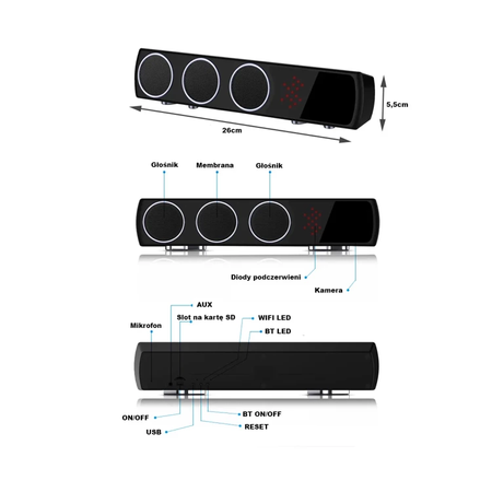 UKRYTA MINI KAMERA WIFI GŁOŚNIK SOUNDBAR BT MKM9