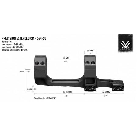 Montaż Vortex Precision Extended 34 mm 20 MOA